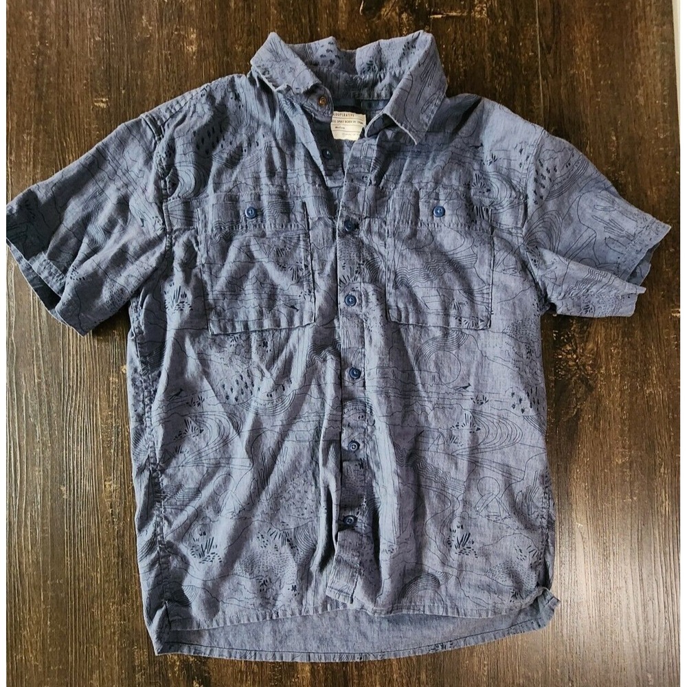 Rei Co-Op Shirt Men‎ Size Medium Blue Hemp Blend Short Sleeve Outdoor Organic